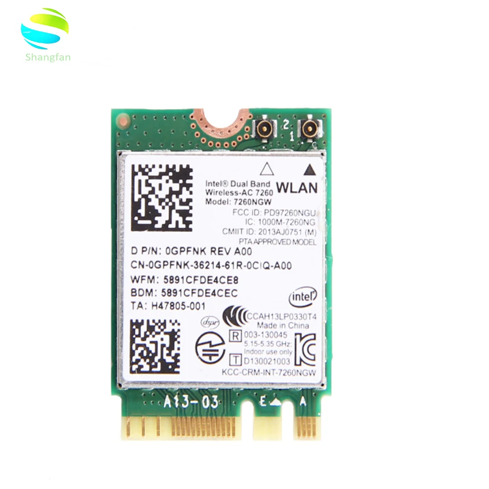 Wi Fi карта для Intel Dual Band Wireless AC 7260NGWAC 7260NGW 7260AC NGFF Bluetooth4.0 867 Мбит/с Wlan dell XPS 13 15|wlan card|dual