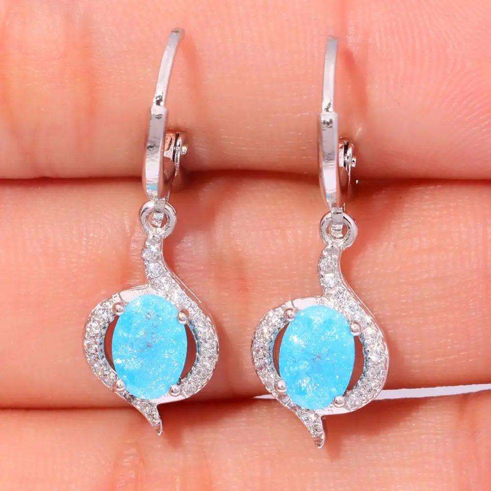 Cinily синий Лед Кварц кубического циркония посеребренные Серьги оптовая продажа