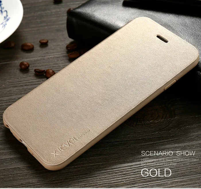 X-Level ультра тонкий кожаный флип-чехол для телефона iPhone 5S 6 6s 8 7 Plus xs max Ⅺ 11 подставка держатель защитный чехол - Цвет: Gold