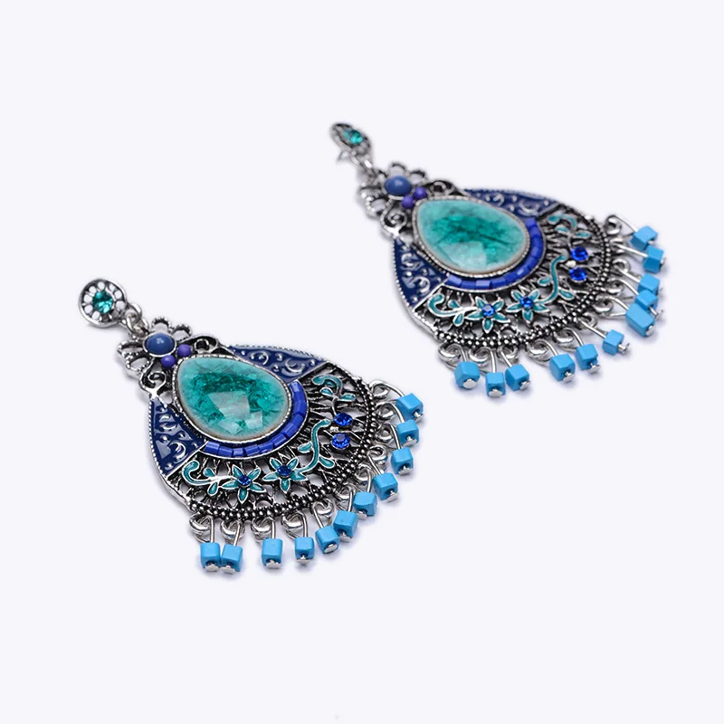Kemstone Ethnic Bohemia Alloy Water Drop Hollow-out Green/Brown Rhinestone Dangle Earrings Jewelry Gift For Ladies | Украшения и