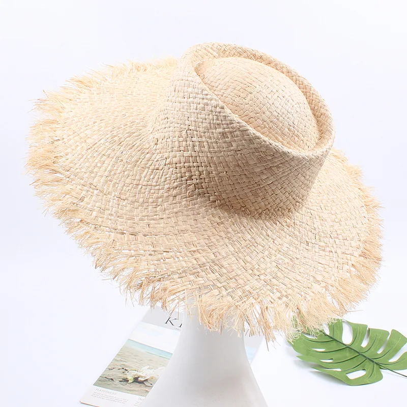 

Han Edition Lafite Grass Beach Hat Female Summer Beach Anti-UV Sun Hat Wide Brim Holiday Travel Visor Hat Chapeu Feminino