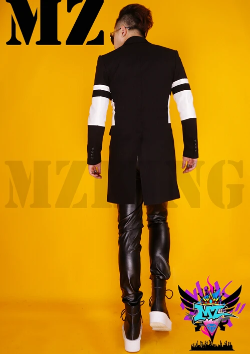 S-4xl! Шерстяное пальто для мужчин певец черно-белое шерстяное с начесом ветровка