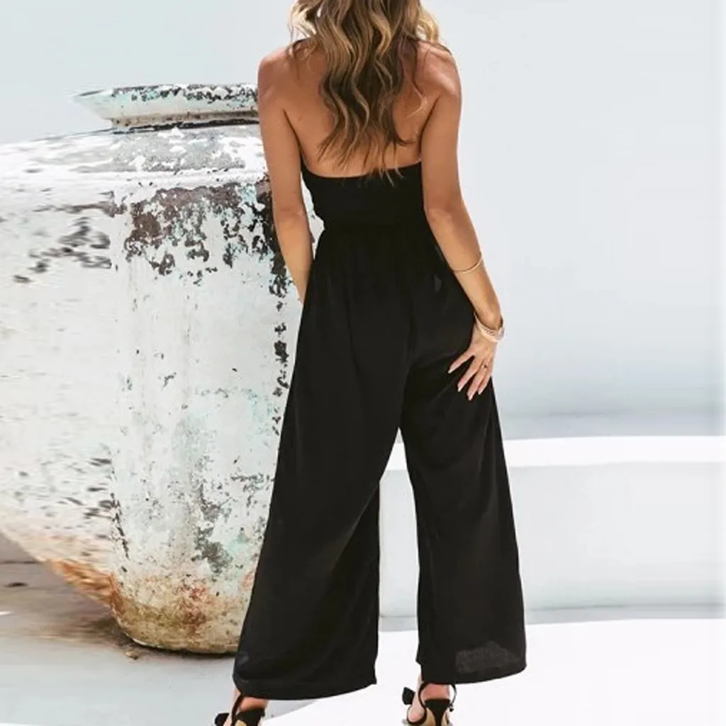 Женский офисный комбинезон с широкими штанинами повседневный Длинный открытой