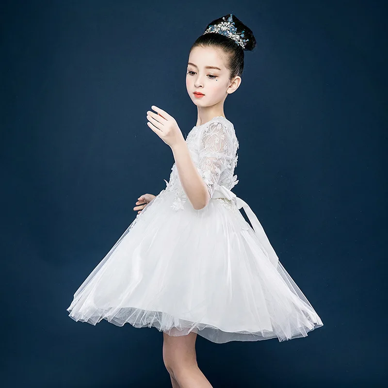 Children's Unique Lace Wedding Dress Sequin Applique Mesh Girl Baby Party Day Piano Performance CA505 | Детская одежда и обувь
