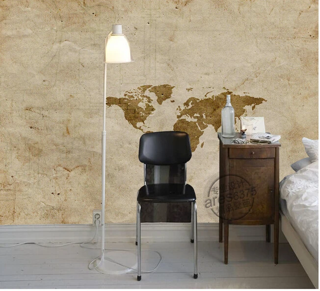 Объемные большие фрески на заказ Настенная карта мира в стиле ретро фоновая