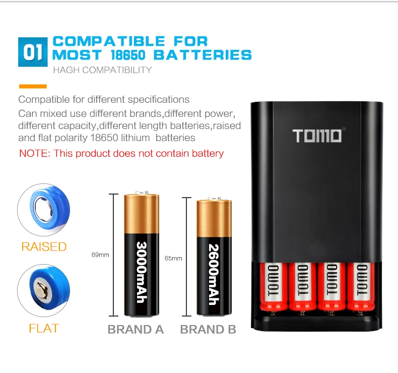 Зарядное устройство TOMO M4 18650 интеллектуальное портативное зарядное с DIY дисплеем
