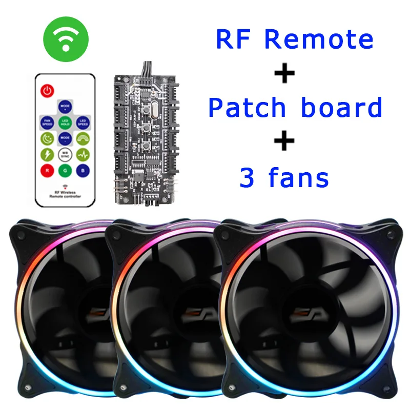 3 in 1 Aigo MR12 120 мм rgb чехол Вентилятор охлаждения кулер Синхронизация с ASUS беспроводной контроллер ПК Вентилятор охлаждения двойное кольцо бесшумный пульт дистанционного управления - Цвет лезвия: 3 in 1