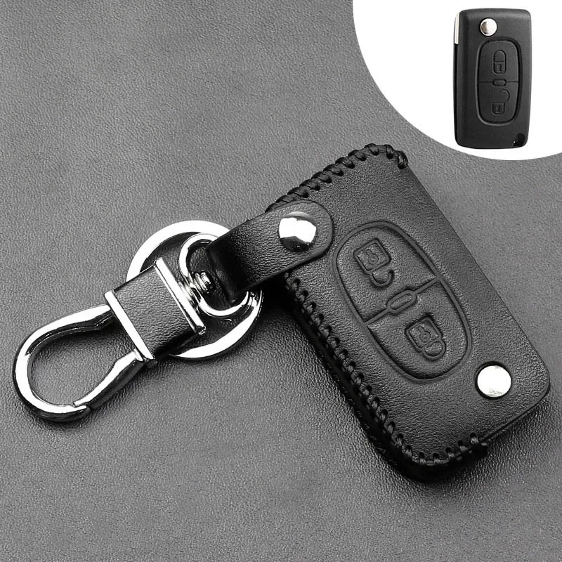 Style C black Обувь из натуральной кожи для автомобильных ключей чехол Чехлы Брелок для peugeot 107 207 307 308 407 607 206 208 301 406 407 408 508 2008 3008 4008 - Название цвета: Style C black