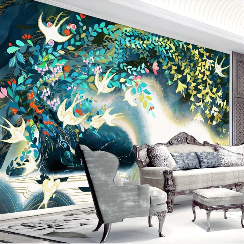 

wellyu Nordic minimalist hand painted illustration watercolor style TV background wall paper custom large mural wallpaper