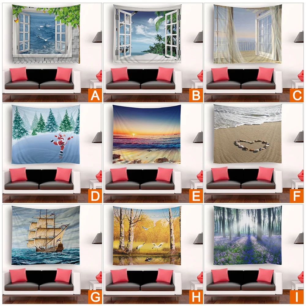 Sailboat Tapestry Wall Hanging Scenery Tapestries Seaside Sunset Forest Decora for Bedroom Living Room Dorm | Дом и сад