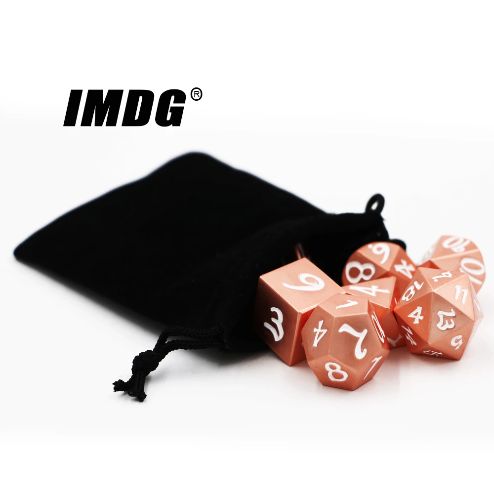

IMDG, 7 шт./компл., креативные кости для ролевых игр, многогранные металлические кости, большой шрифт, красный, медный, белый, цифровые игровые к...
