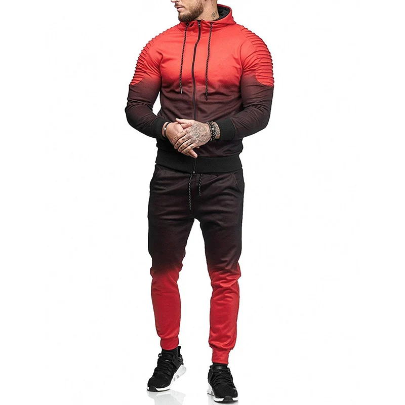 Zogaa весенний мужской костюм из 2 предметов, тонкий градиентный принт, спортивный костюм, толстовка с капюшоном, куртки, тренировочные штаны, Приталенный Цвет, Модные Новые комфортные комплекты
