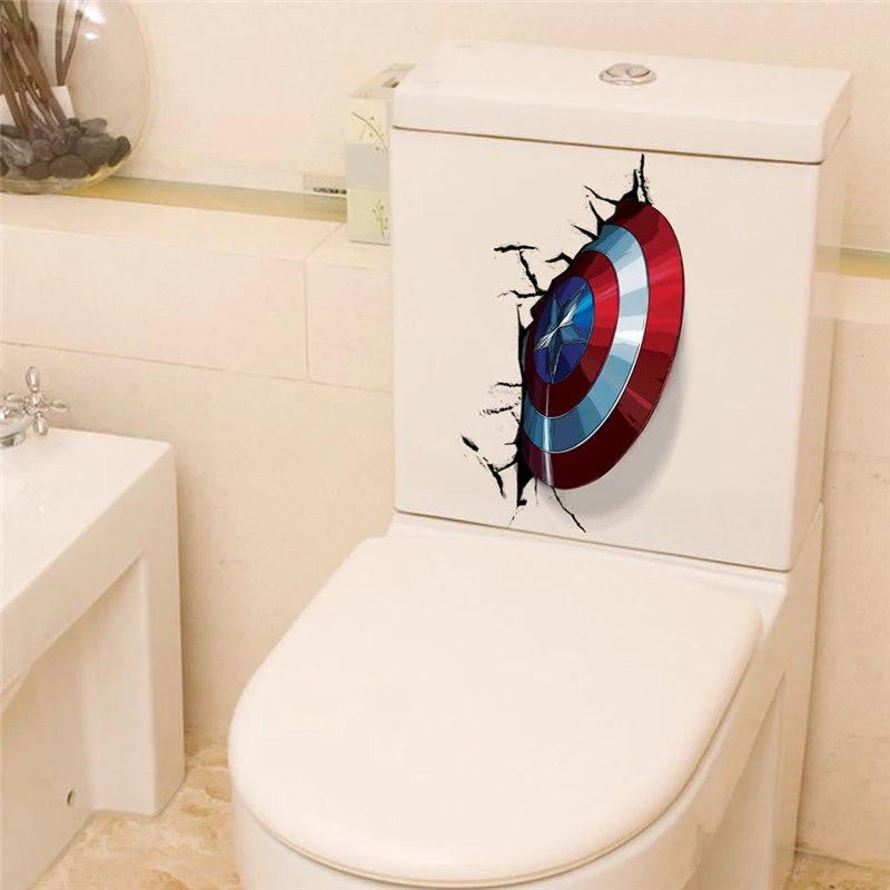 Captain America Vibranium 3d Toilet Stickers Home Decoration Adesivos De Parede Diy Home Decals Movie Avenger Wall Mural Art