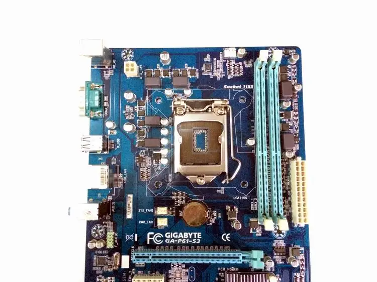 H61 1155 Материнская плата Б/у для Gigabyte GA-P61-S3 H61 DDR3 LGA1155 P61-S3 из однотонной