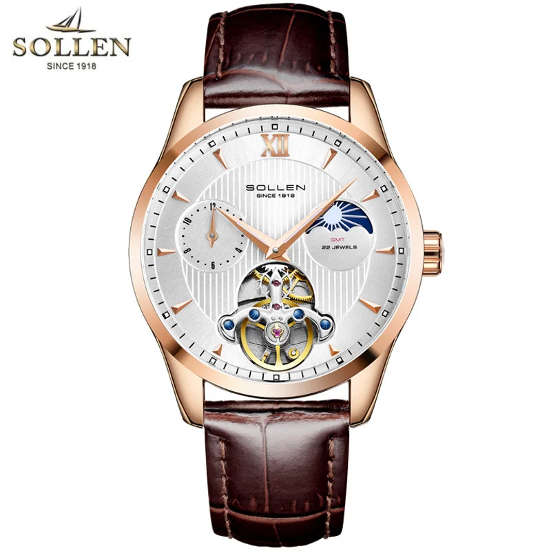 

SOLLEN Роскошные бизнес мужские полые Tourbillon часы автоматические механические наручные часы мужские светящиеся водонепроницаемые Relogio Masculino