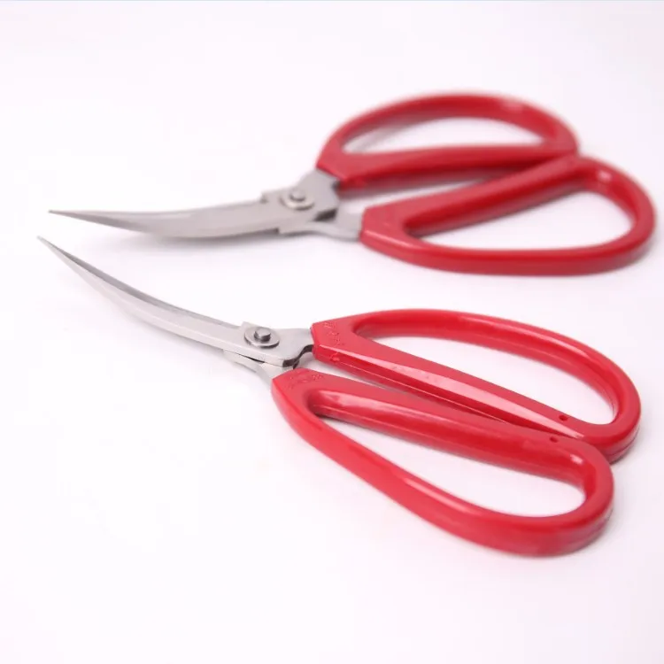 

2pcs lot Wang wuquan curved blade red handle household scissors tempered quenched bent blade stainless steel bonsai scissors