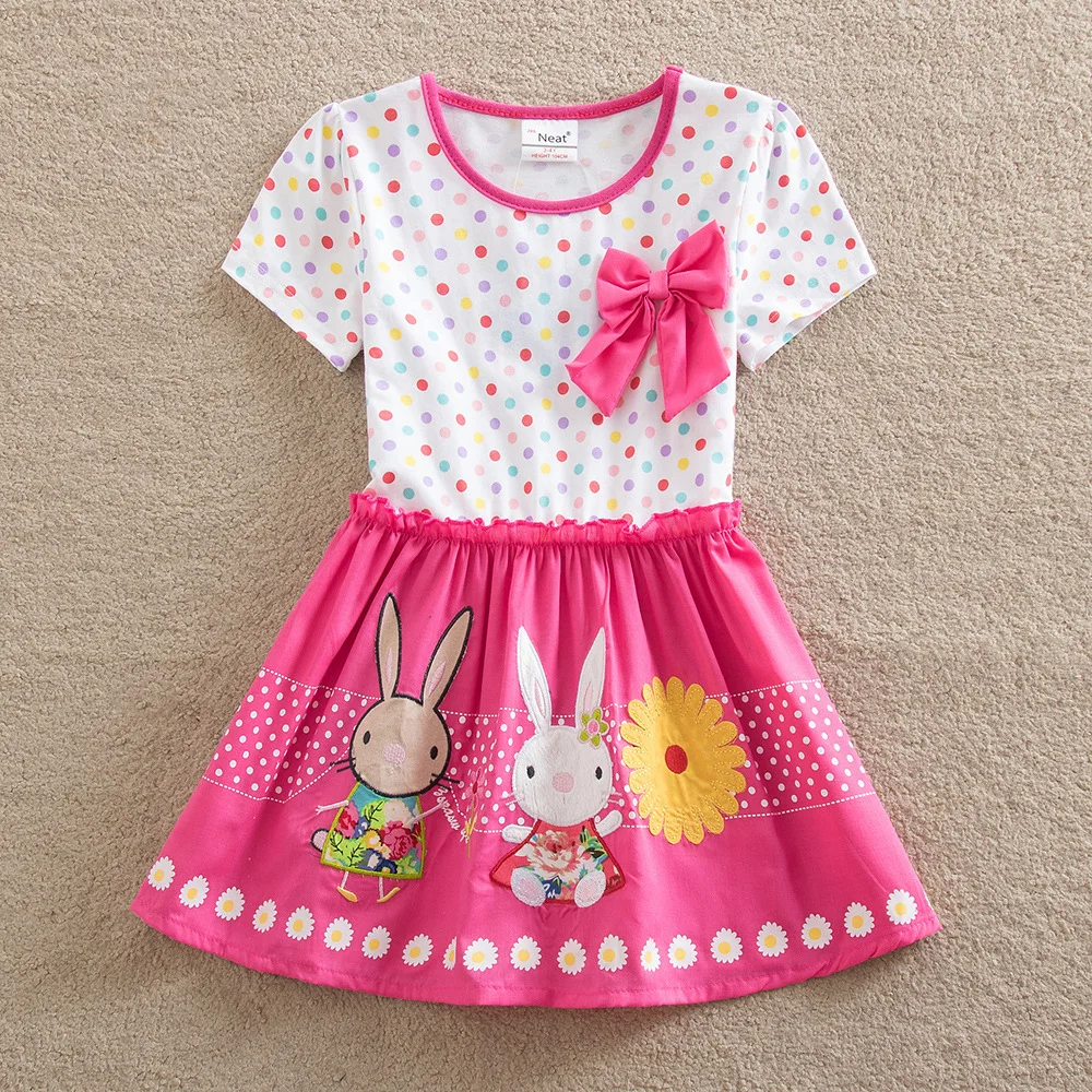 JUXINSU Girl Short Sleeved Dress for Kids Baby Summer Cotton Flower Stripes Little Girl's Clothes 3-8 Years SH4829 | Детская одежда