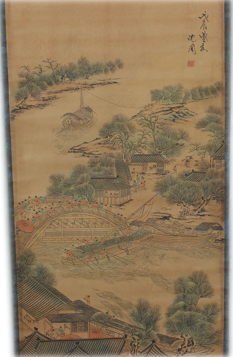 Редкие ручная роспись QingDyansty китайские картины с вертикальной осью, пейзажные пейзажи, # 03, наматанный вручную, бесплатная доставка (art.: 3920d30f65612) - 3920d30f65612
