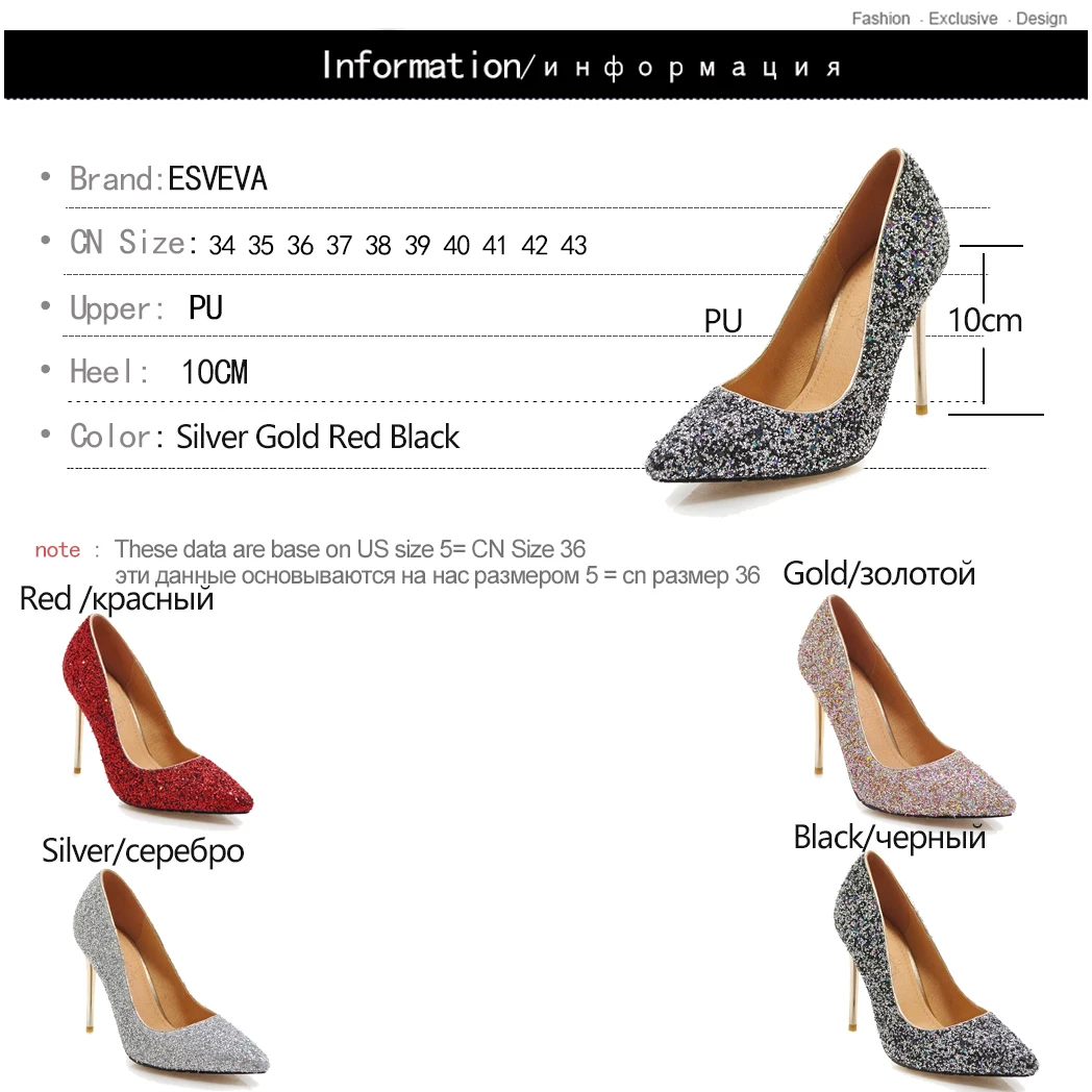 

ESVEVA 2019 Women Pumps Thin High Heel Pointed Toe Sliver Flock Spring/autumn Slip on Women Shoes Ladies Pumps Size 34-43