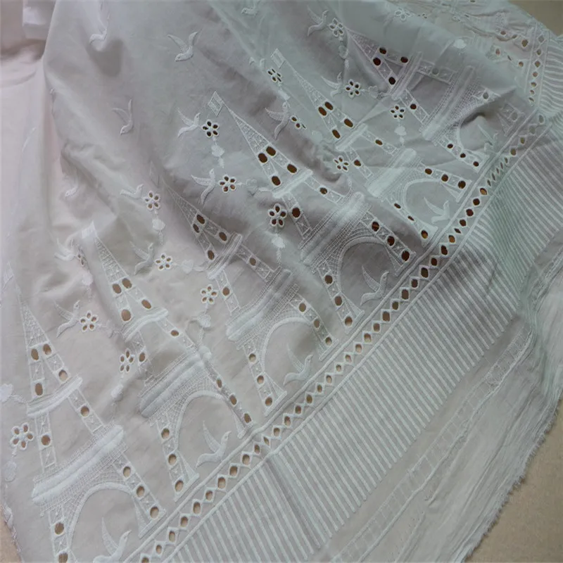 Ivory White Cotton Fabric Eiffel Tower Embroidered Striped Eyelet Voile DIY Quilting &amp Sewing Placemat | Дом и сад