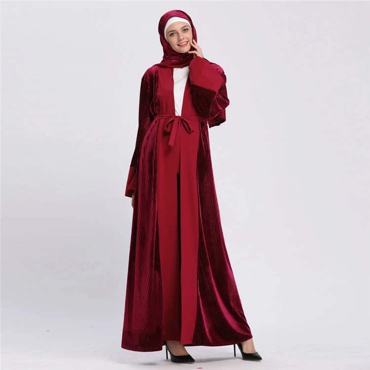 Последние зимние jilbabs abaya s Бархат Дубай Абая с кардиган на поясе Печать Открытый абайя Ближний Восток Рамадан Исламская молитва