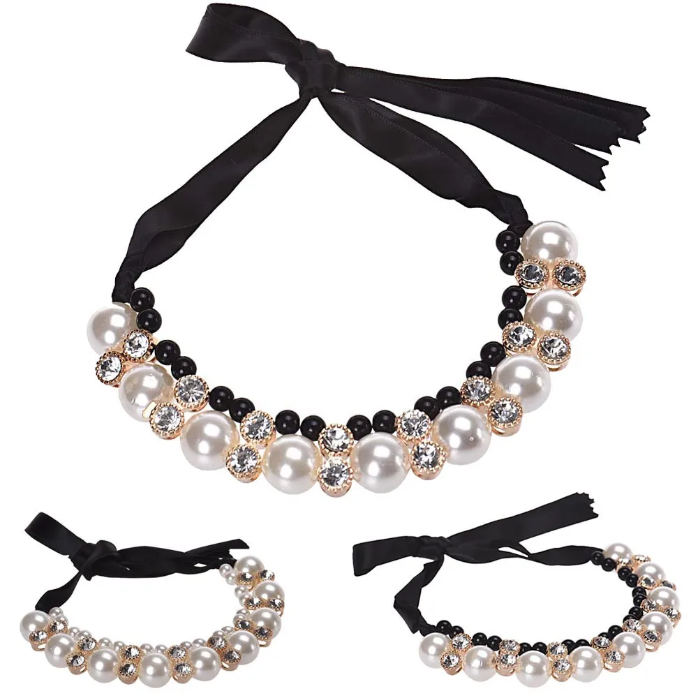 Женское Двухрядное регулируемое ожерелье цепочка стразы имитация жемчуга