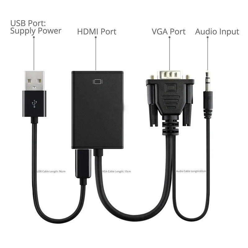 Преобразователь из VGA в HDMI кабель адаптер с аудио выходом 1080P Женский USB источник