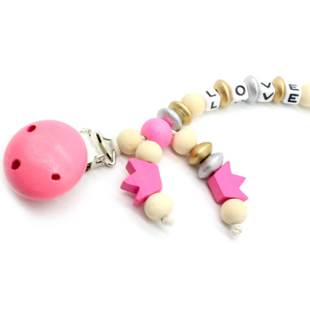 Конфетный розовый держатель для соски с зажимом и цепочкой деревянные