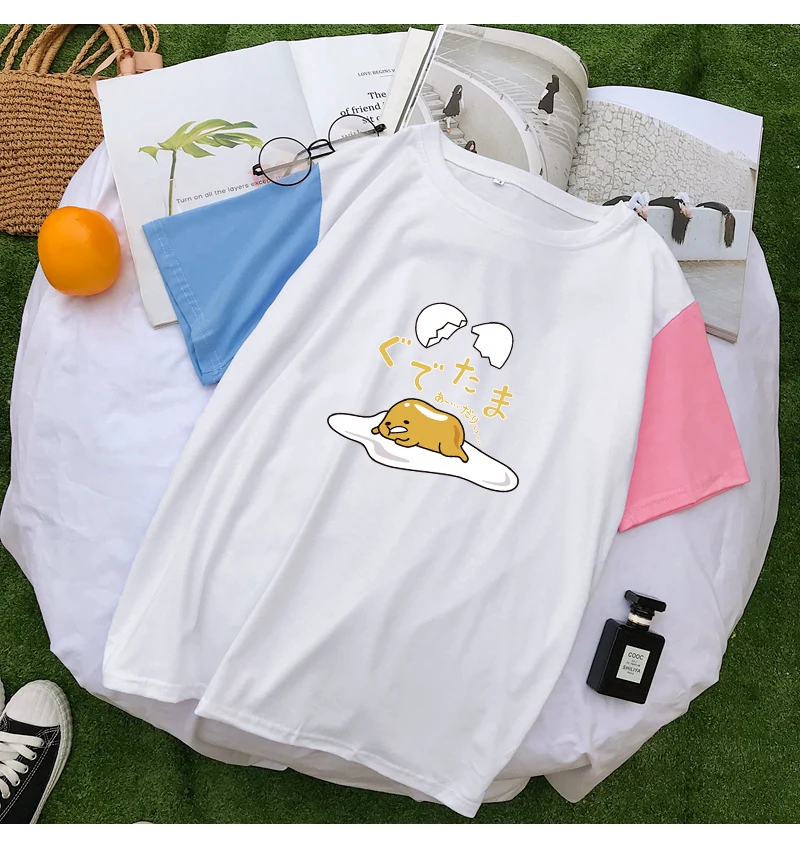 Camiseta Mujer, летняя футболка, Femme, смешной Гудетама, принт с героями мультфильмов, Harajuku, футболка, корейский хит, цветные топы, кавайная уличная одежда