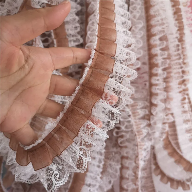 1 ярд изысканный хаки шифон гофрированная кружевная отделка 5 см широкая