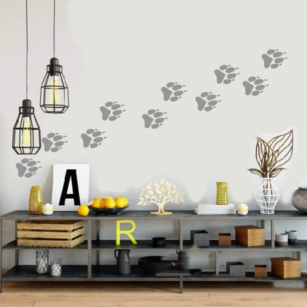 828DARK GRAY Волчья лапа печать настенные наклейки Набор anmial настенные Стикеры для мальчика виниловый Декор для спальни собачьи лапки наклейки для украшения комнаты украшения JJ016 - Цвет: 828DARK GRAY