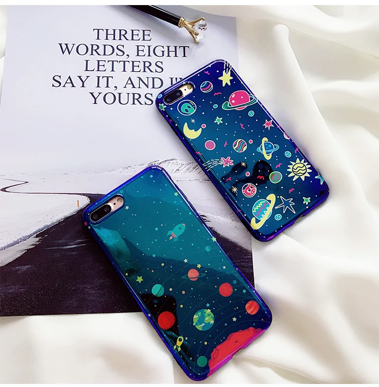 Blu-Ray Colorful Pattern Flower Phone Case For iPhone X 6 6S 7 8 Plus Fashion Glossy Planet Universe Series Back Cover
