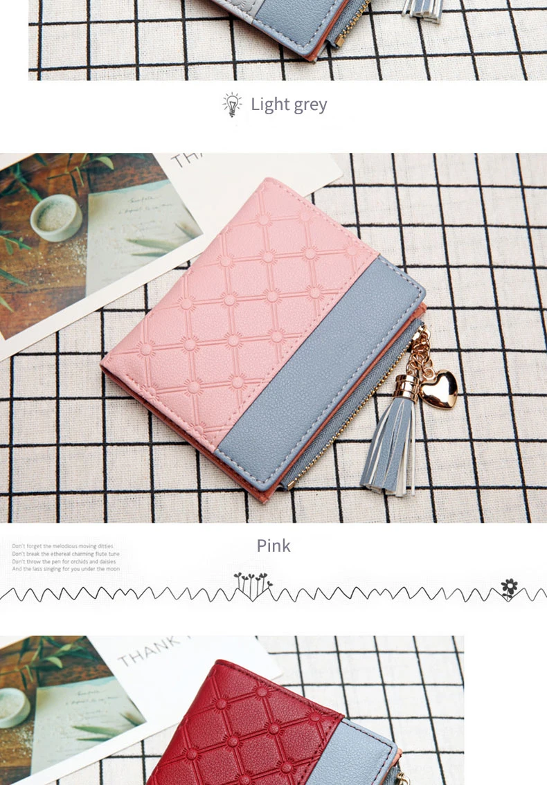 Женский короткий кошелек, Женский кошелек на молнии, модная Корейская версия, Большая вместительная кисточка, милые сумки с прострочкой