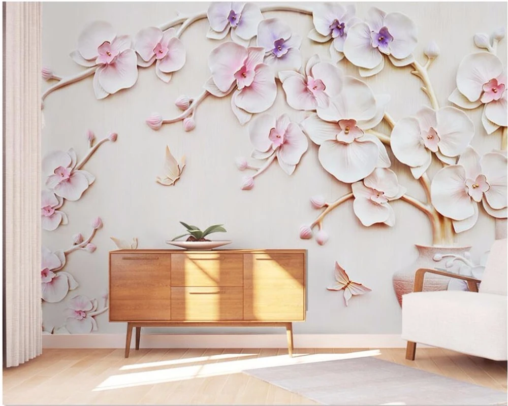 

Большой 3d фотообои на заказ, романтическая Цветочная ваза магнолии, рельефный фон для гостиной, настенная бумага