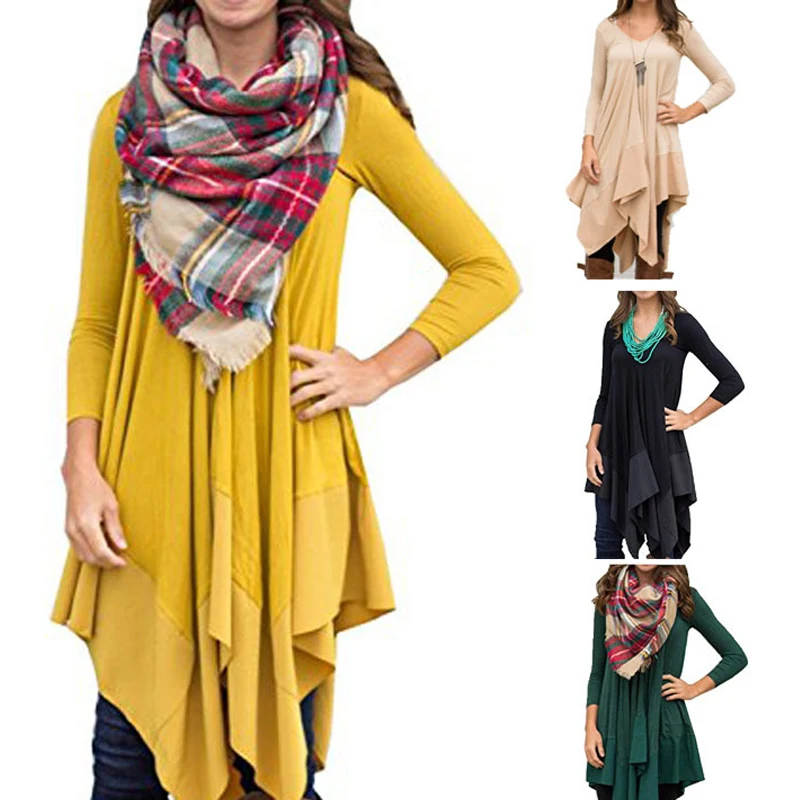 Лоскутное асимметричное шифоновое Свободное платье с V образным вырезом и