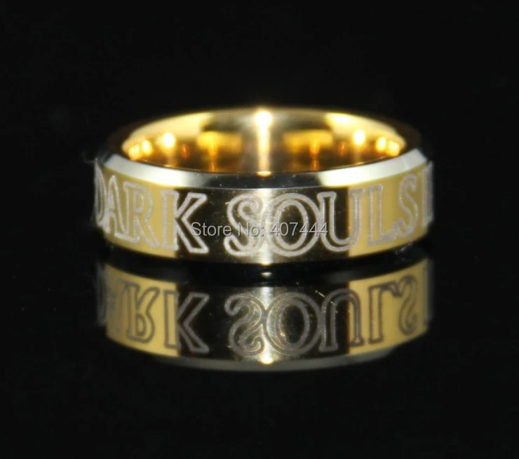 КОЛЬЦА ДЛЯ СВАДЕБЫ ИЗ ВОЛЬФРАМА ДЛЯ МУЖЧИН YGK JEWELRY 7ММ НОВЫЙ ВЕРХНИЙ ЗОЛОТЫЙ ЦВЕТ С СЕРЕБРЯНЫМИ КРАЯМИ ДИЗАЙН СОЛНЦА ТЬМЫ ИЗ ИГРЫ DARK SOULS.