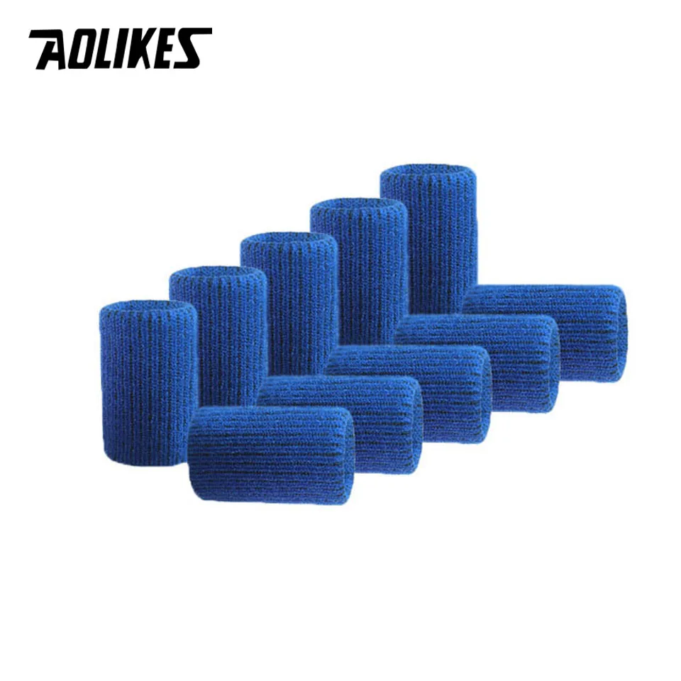 Blue AOLIKES 10 шт./лот, эластичные рукава для пальцев, баскетбольные, спортивные, безопасные, для большого пальца, защита для волейбола, бадминтона, тренажерного зала, забота о здоровье - Цвет: Blue