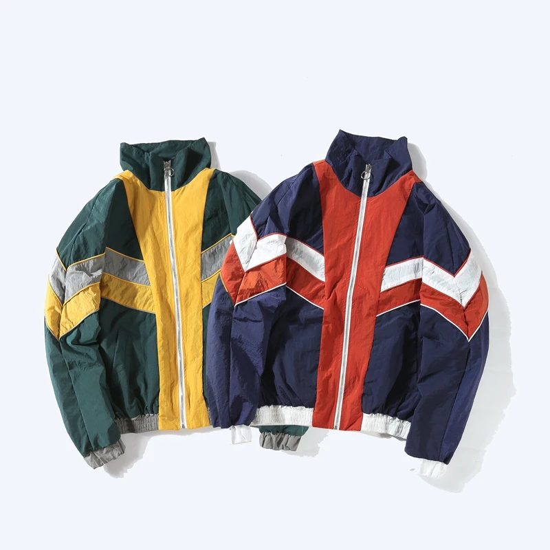 Женские винтажные хип хоп куртки весна 80s 90s красный белый синий пэчворк