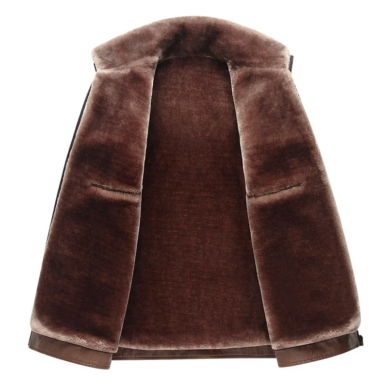 Мужская кожаная куртка черная Толстая теплая из искусственной кожи верхняя