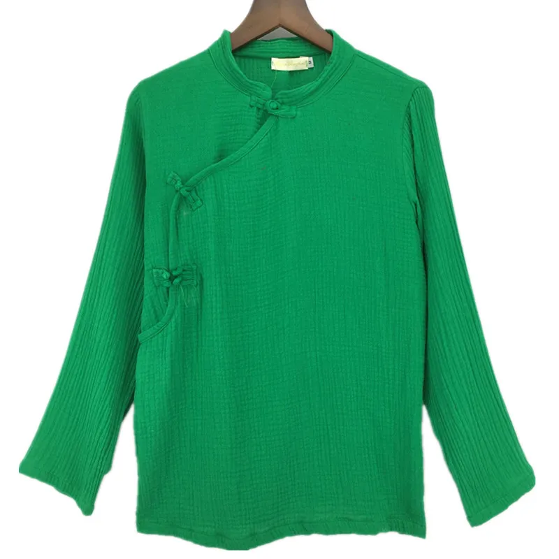 Женская винтажная блузка из хлопка и льна с воротником-стойкой льняные рубашки в