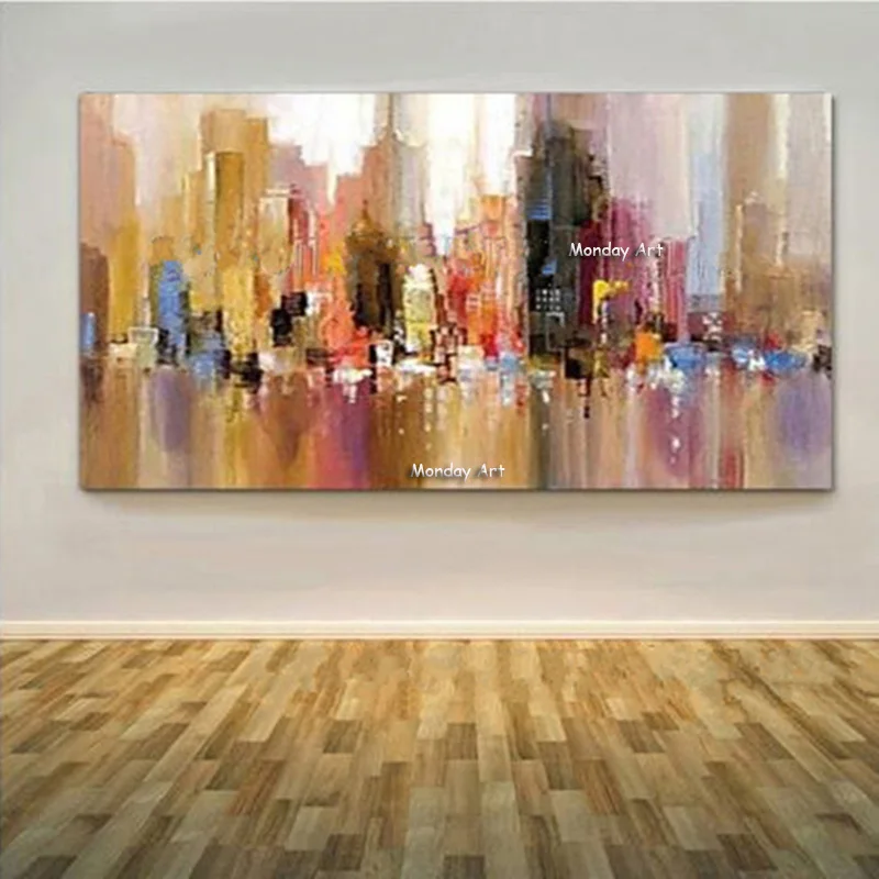 Hand painted New York Skyline City Architecture Abstract Wall Art Painted Oil Painting on Canvas Pictures Home Decor | Дом и сад