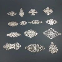 10 20 pcslot lozenge metal filigree flowers slice charms base setting jewelry diy components findings