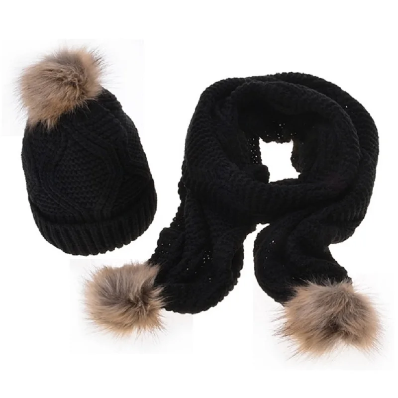  fashion women knitted hat muffler set winter warm jacquard weave curling scarf birthday gift female accessories |
