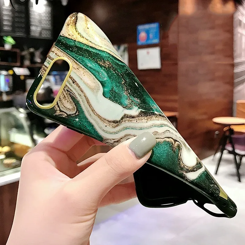 Fashion Artistic agate marble gold bar Phone Case For iphone 7 case XS XR Max 6 8 Plus Shiny Glossy soft silicon Back cover |