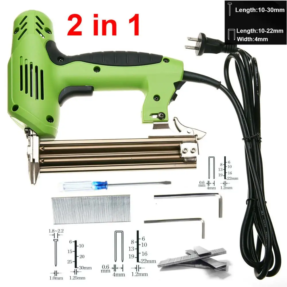 2 In 1 Stapler Gun 1800 Вт Электрический степлер пистолет 2 в 1 обрамление снасти электрические гвозди степлер пистолет 220 В электрические электроинструменты u-образный прямой гвоздь пистолет - Цвет: 2 In 1 Stapler Gun