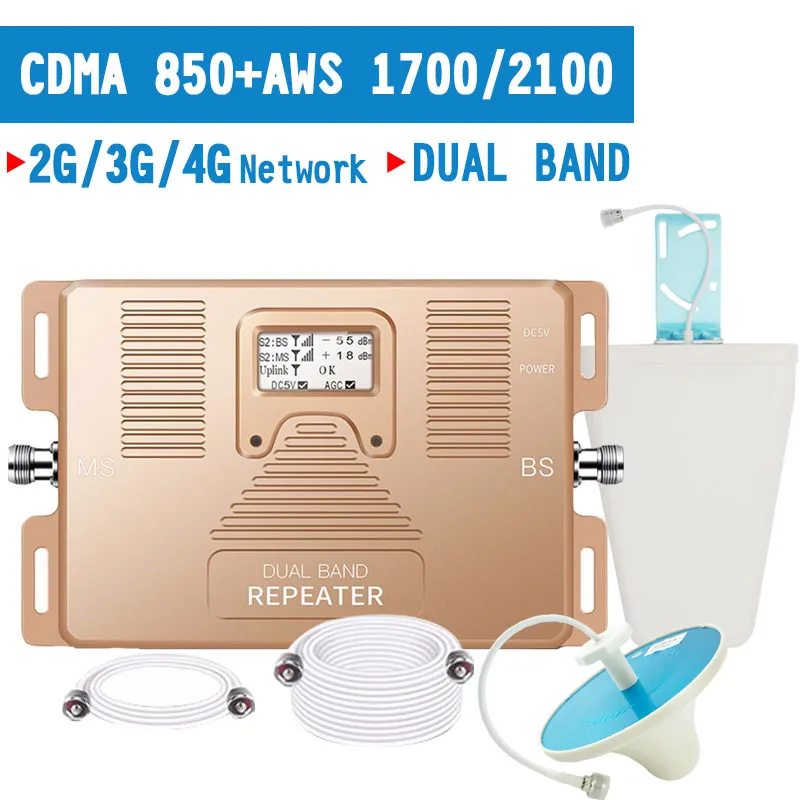 Усилитель сигнала Walokcon 2G 3G 4G CDMA 850 LTE 1700 МГц ретранслятор сотового телефона 70 дБ