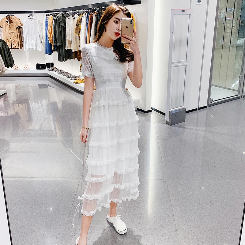 2019 Новая Летняя женская одежда одноцветные короткие Платье с рукавами Корея