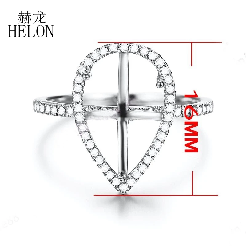 

HELON 8x13mm Pear Cut Solid 14K (AU585) White Gold Diamonds Semi Mount Engagement Ring Setting Women Wedding Party Fine Jewelry