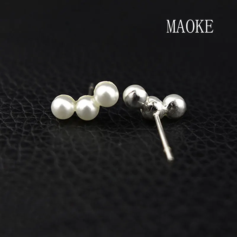 

Promotion S925 Sterling SV Natural Freshwater Pearl Three Bead Stud Earrings Fashion Jewelry for Women's Fashion Gifts