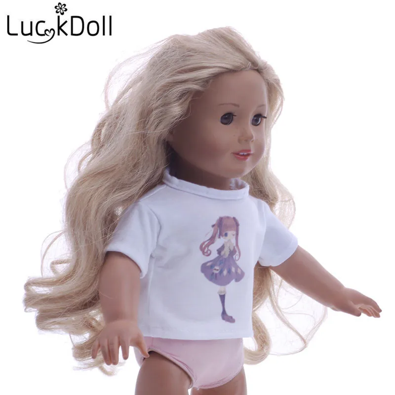 

Luckdoll the New doll clothing white T-shirt printing fit 18inch doll, doll accessories